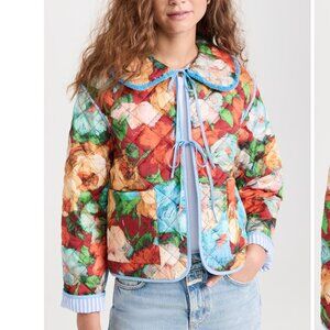 Kimtri Lightweight Blue Floral Reversible Spring Quilted Jacket sz Small
